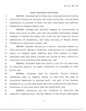78th Texas Legislature, Regular Session, House Concurrent Resolution 85
