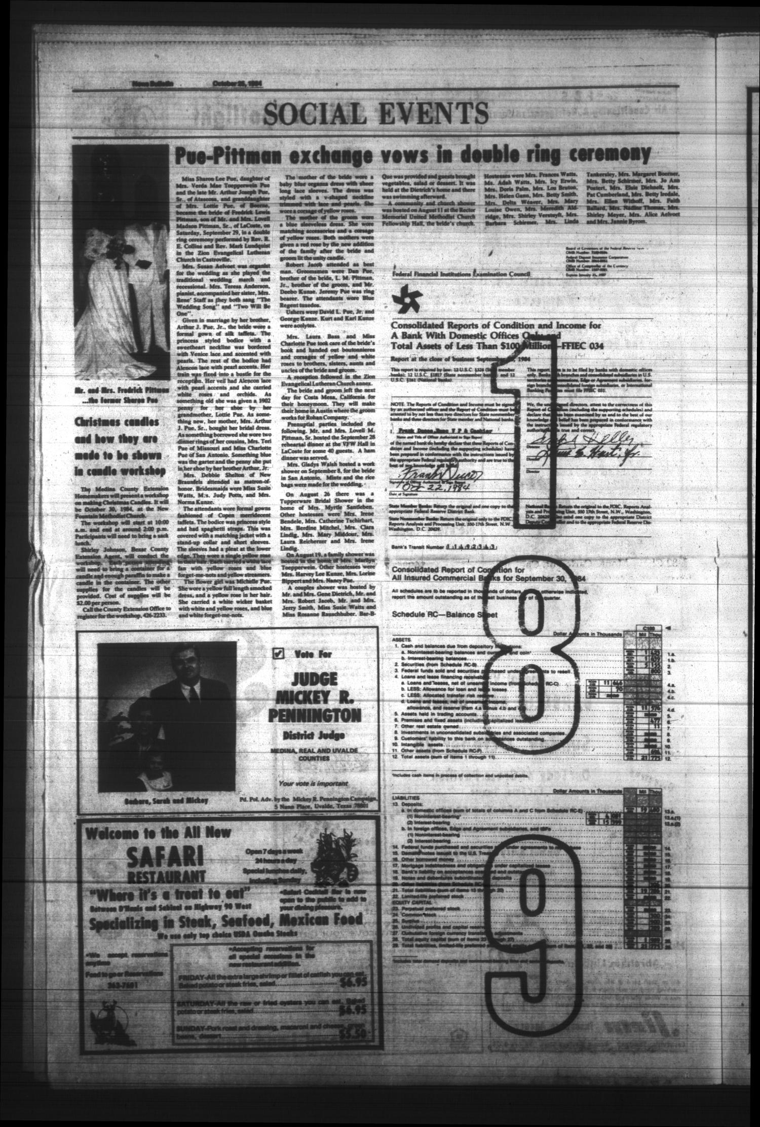News Bulletin (Castroville, Tex.), Vol. 25, No. 43, Ed. 1 Thursday, October 25, 1984
                                                
                                                    [Sequence #]: 6 of 14
                                                