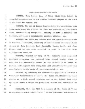 78th Texas Legislature, Regular Session, House Concurrent Resolution 98