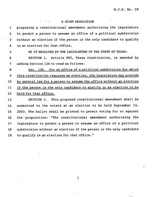 78th Texas Legislature, Regular Session, House Joint Resolution 59