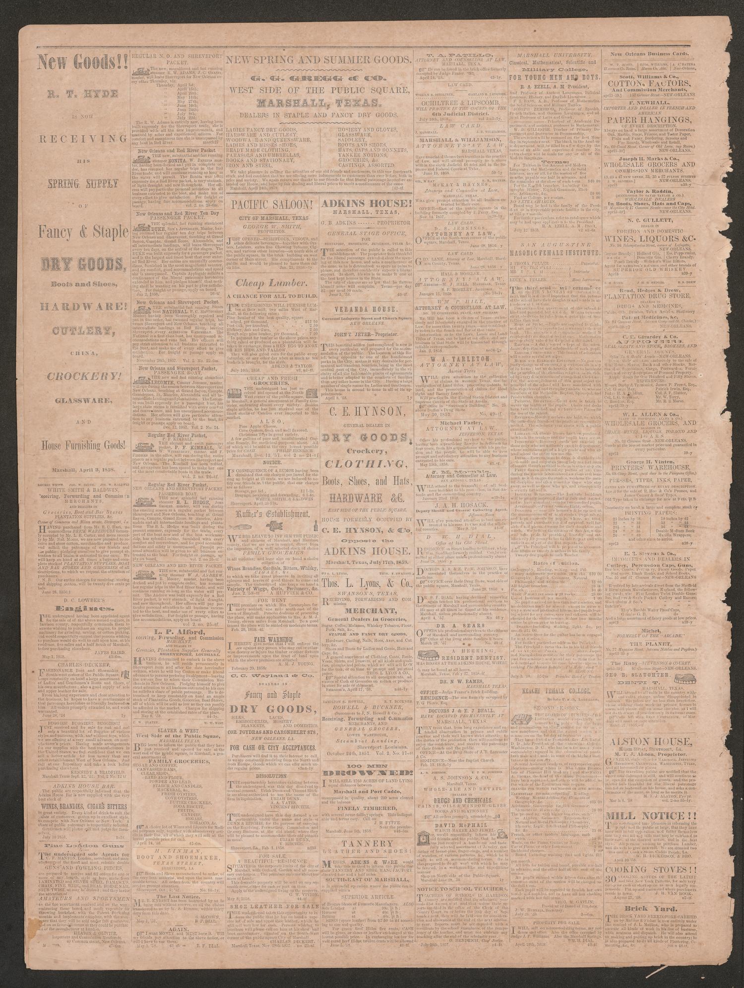 The Harrison Flag. (Marshall, Tex.), Vol. 3, No. 12, Ed. 1 Friday, October 1, 1858
                                                
                                                    [Sequence #]: 4 of 4
                                                