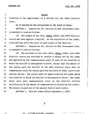 78th Texas Legislature, Regular Session, Senate Bill 1018, Chapter 928
