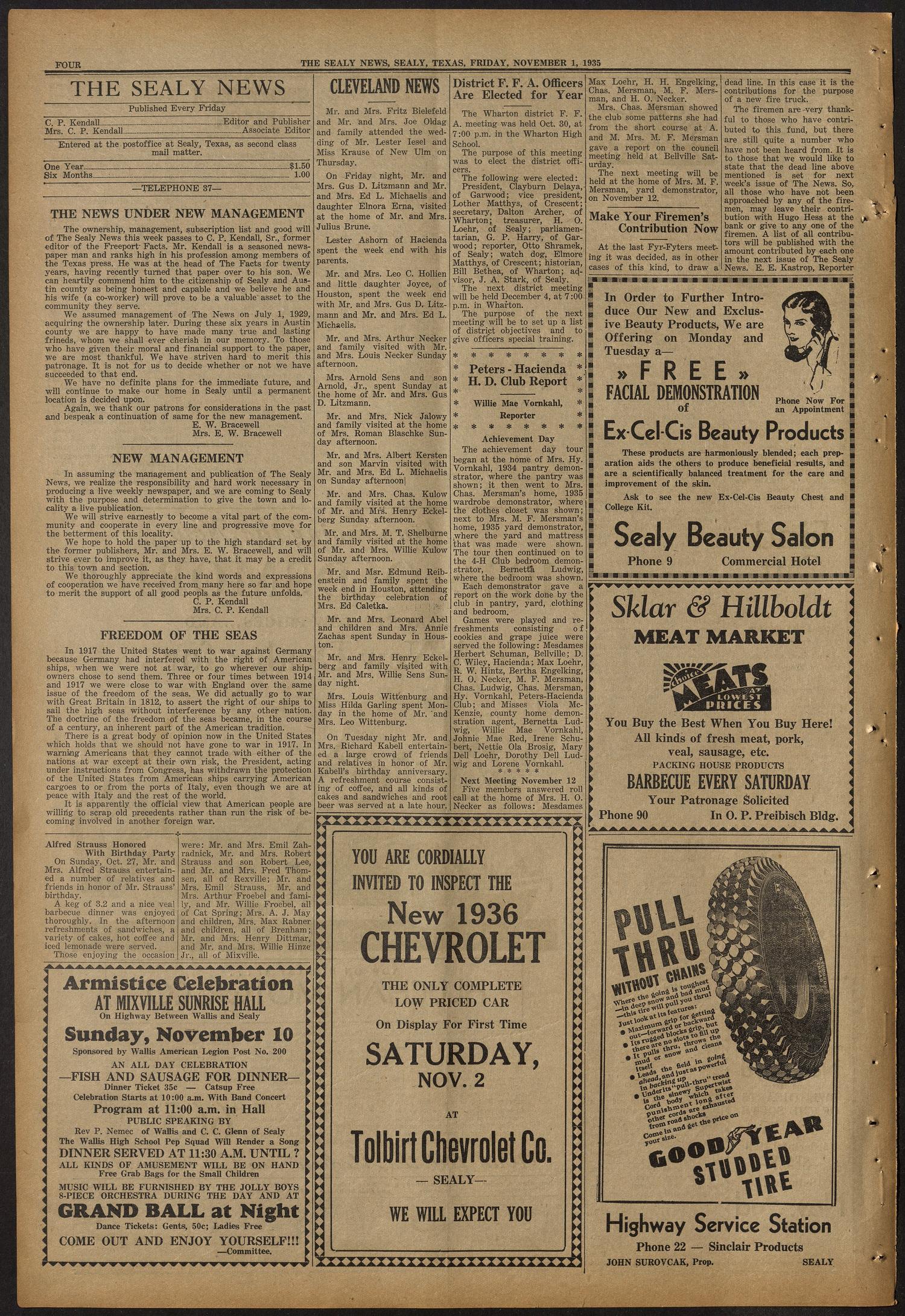 The Sealy News (Sealy, Tex.), Vol. 48, No. 34, Ed. 1 Friday, November 1, 1935
                                                
                                                    [Sequence #]: 4 of 8
                                                