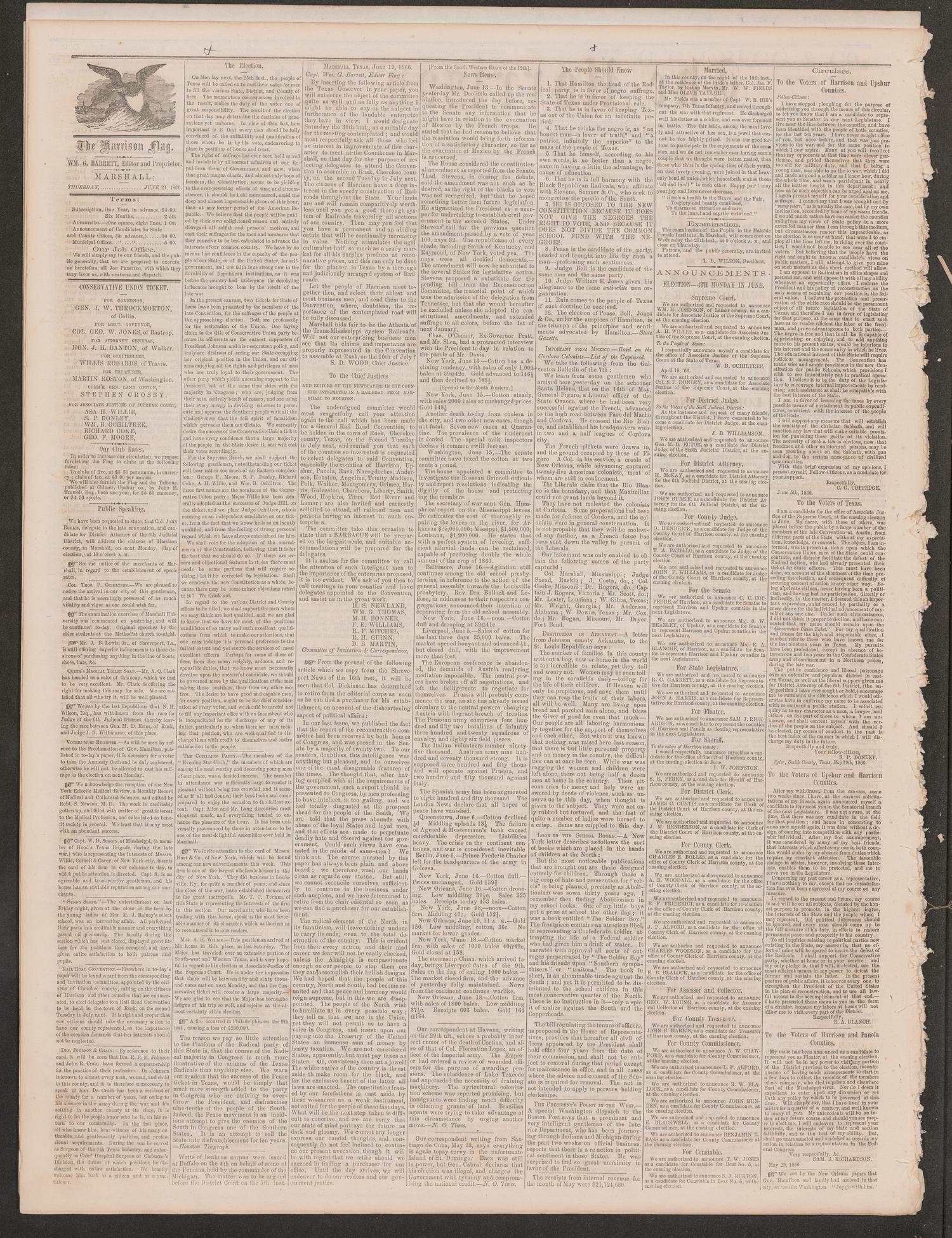 The Harrison Flag. (Marshall, Tex.), Vol. 6, No. 32, Ed. 1 Thursday, June 21, 1866
                                                
                                                    [Sequence #]: 2 of 4
                                                