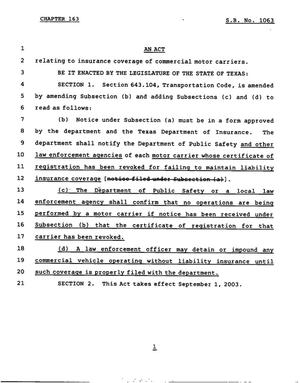 78th Texas Legislature, Regular Session, Senate Bill 1063, Chapter 163