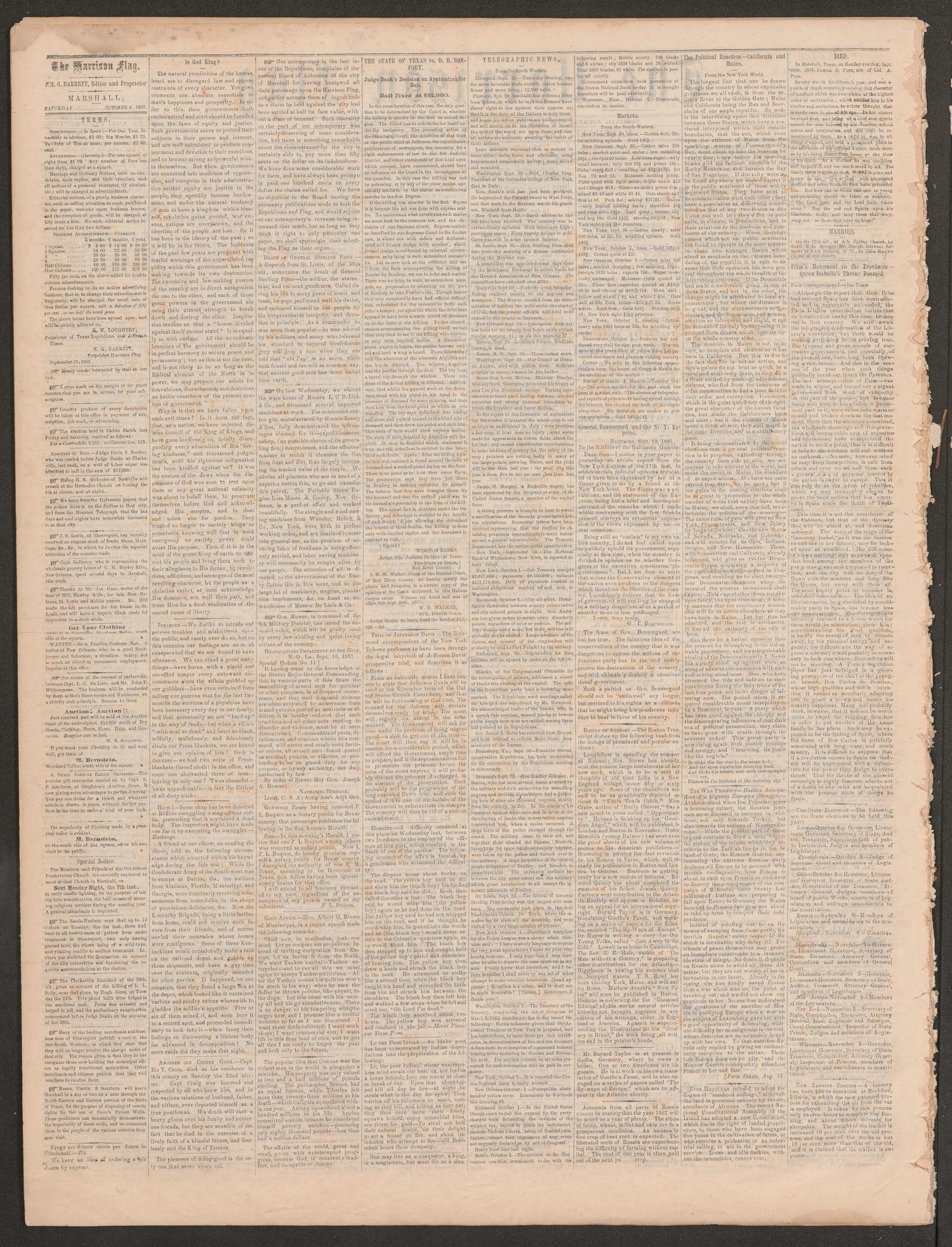 The Harrison Flag. (Marshall, Tex.), Vol. 7, No. 46, Ed. 1 Saturday, October 5, 1867
                                                
                                                    [Sequence #]: 2 of 4
                                                