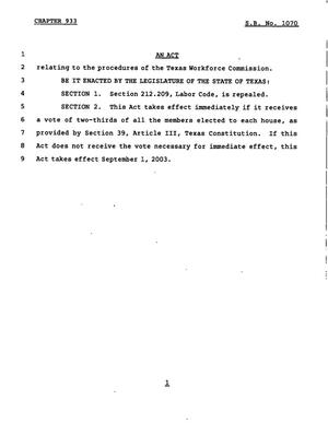 78th Texas Legislature, Regular Session, Senate Bill 1070, Chapter 933