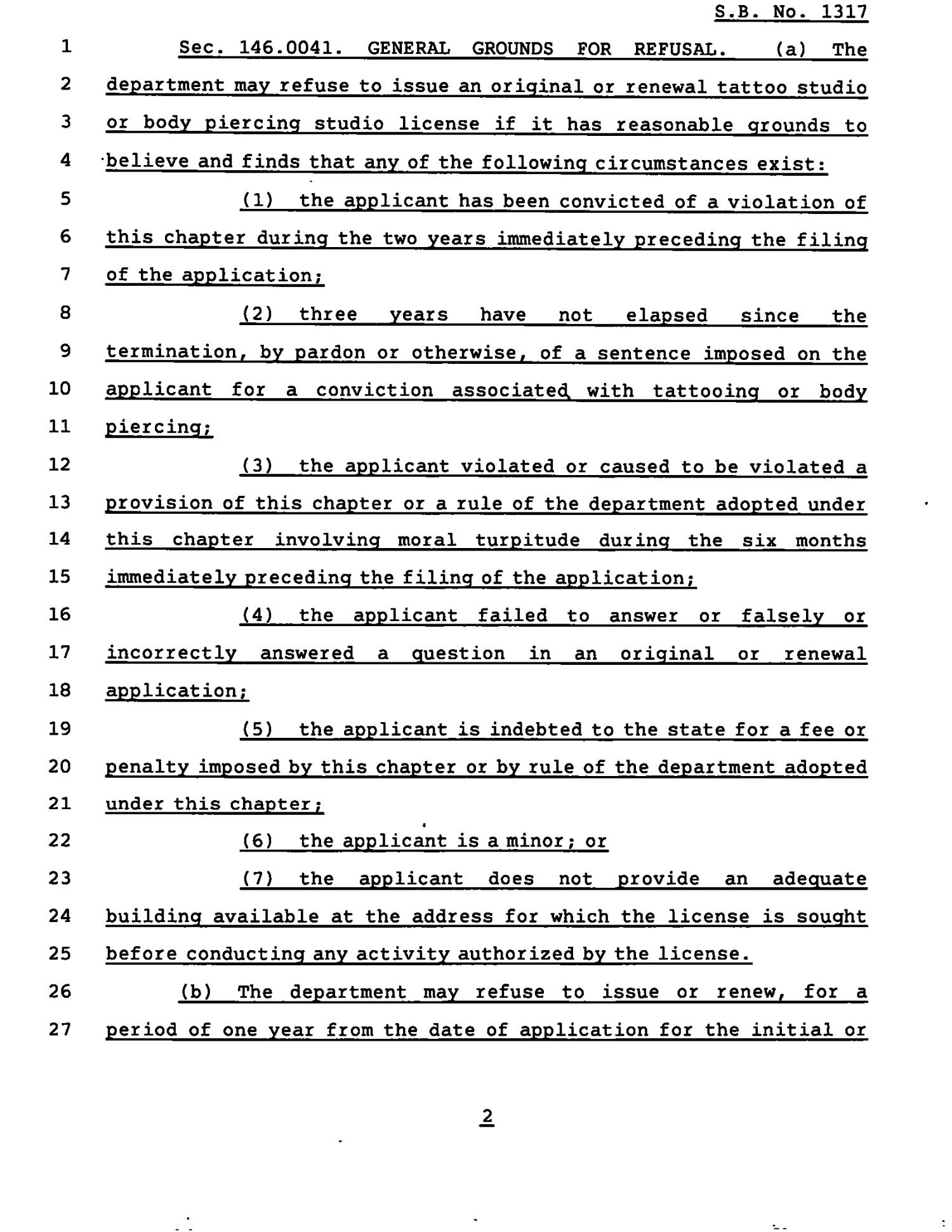78th Texas Legislature, Regular Session, Senate Bill 1317, Chapter 1226
                                                
                                                    [Sequence #]: 2 of 11
                                                