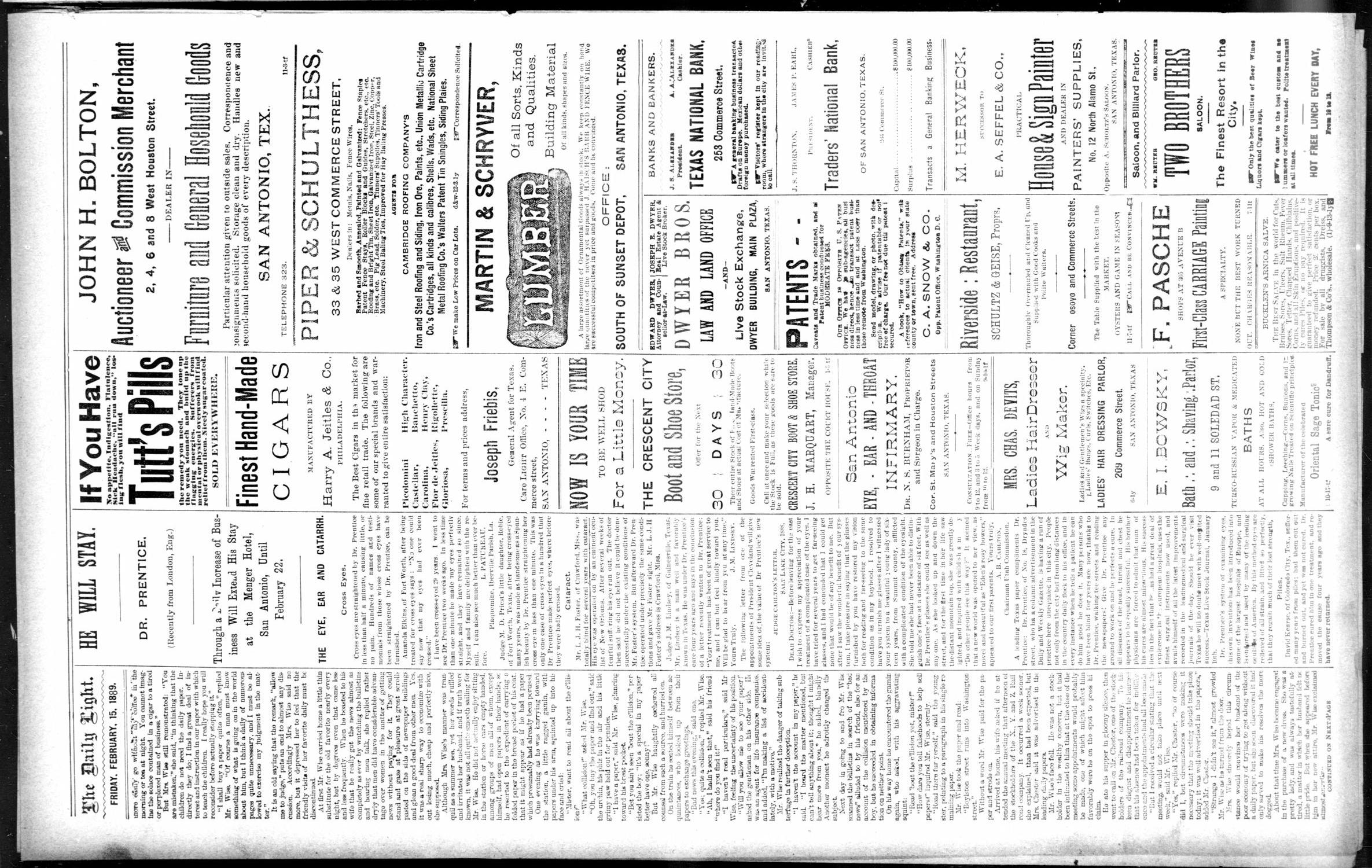San Antonio Daily Light. (San Antonio, Tex.), Vol. 9, No. 23, Ed. 1 Friday, February 15, 1889
                                                
                                                    [Sequence #]: 6 of 8
                                                