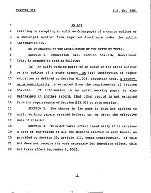 78th Texas Legislature, Regular Session, Senate Bill 1581, Chapter 379