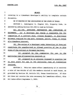 78th Texas Legislature, Regular Session, Senate Bill 1647, Chapter 1244