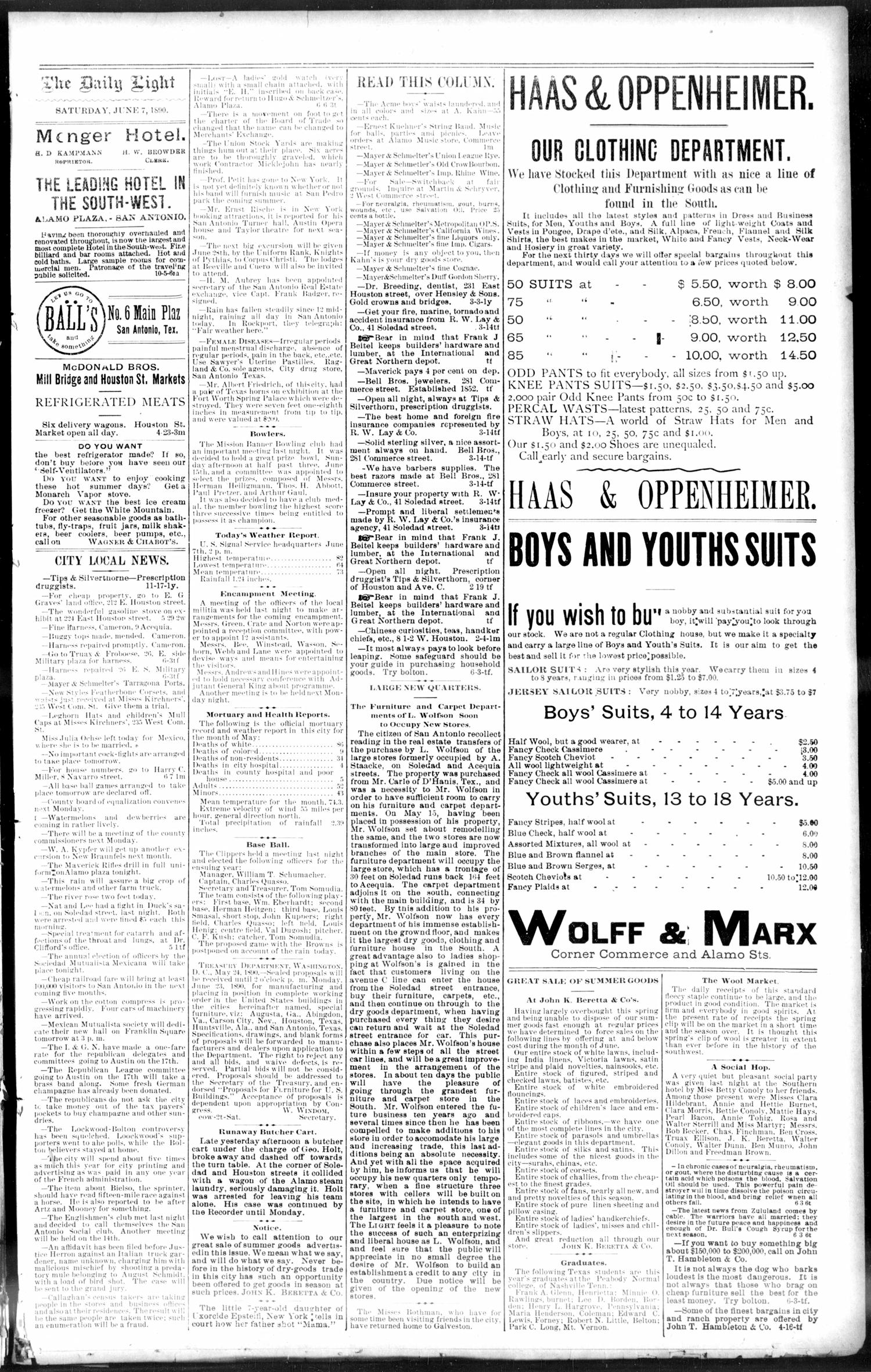 San Antonio Daily Light. (San Antonio, Tex.), Vol. 10, No. 116, Ed. 1 Saturday, June 7, 1890
                                                
                                                    [Sequence #]: 5 of 10
                                                