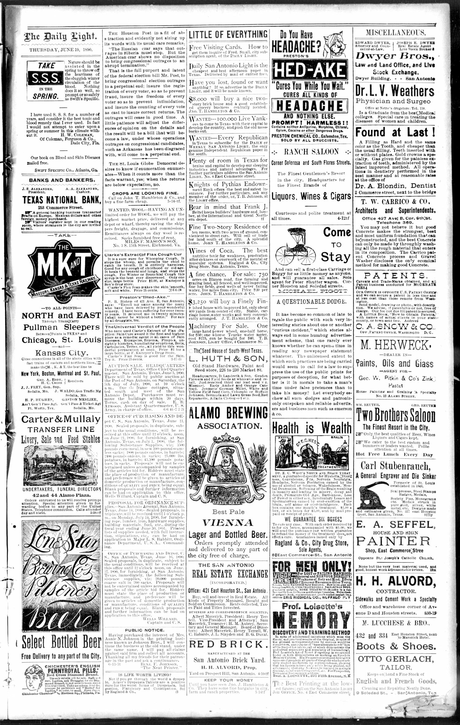 San Antonio Daily Light. (San Antonio, Tex.), Vol. 10, No. 126, Ed. 1 Thursday, June 19, 1890
                                                
                                                    [Sequence #]: 3 of 8
                                                