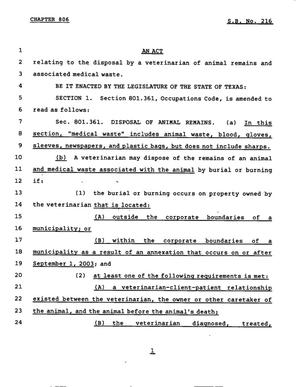 78th Texas Legislature, Regular Session, Senate Bill 216, Chapter 806