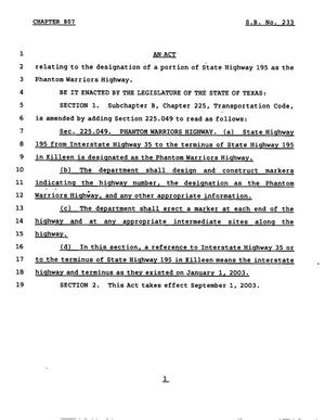 78th Texas Legislature, Regular Session, Senate Bill 233, Chapter 807
