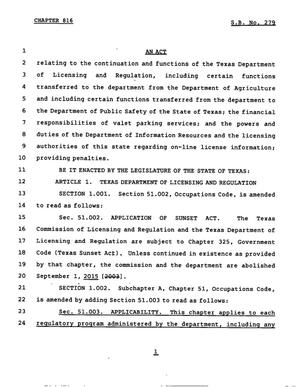 78th Texas Legislature, Regular Session, Senate Bill 279, Chapter 816