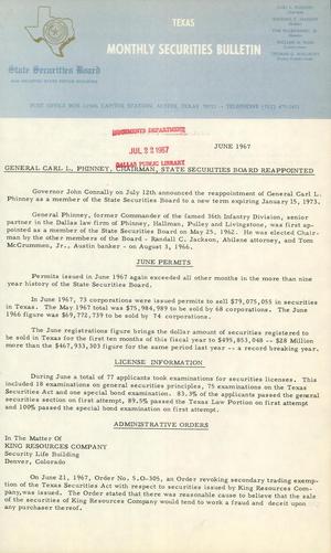 Texas Monthly Securities Bulletin, June 1967