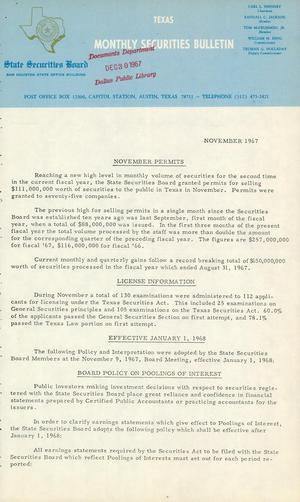 Texas Monthly Securities Bulletin, November 1967