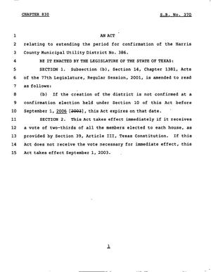78th Texas Legislature, Regular Session, Senate Bill 370, Chapter 830