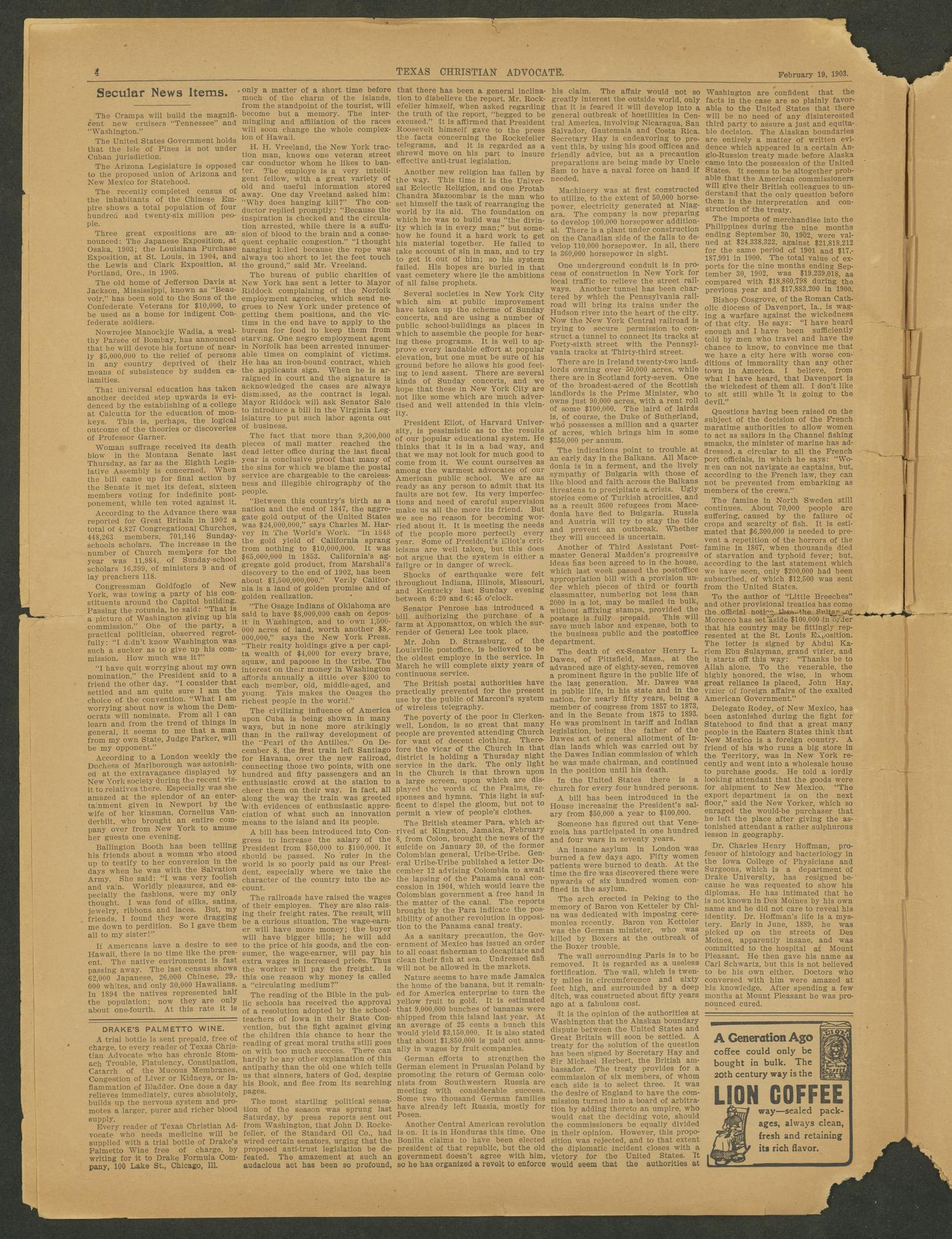 Texas Christian Advocate (Dallas, Tex.), Vol. 49, No. 26, Ed. 1 Thursday, February 19, 1903
                                                
                                                    [Sequence #]: 4 of 16
                                                