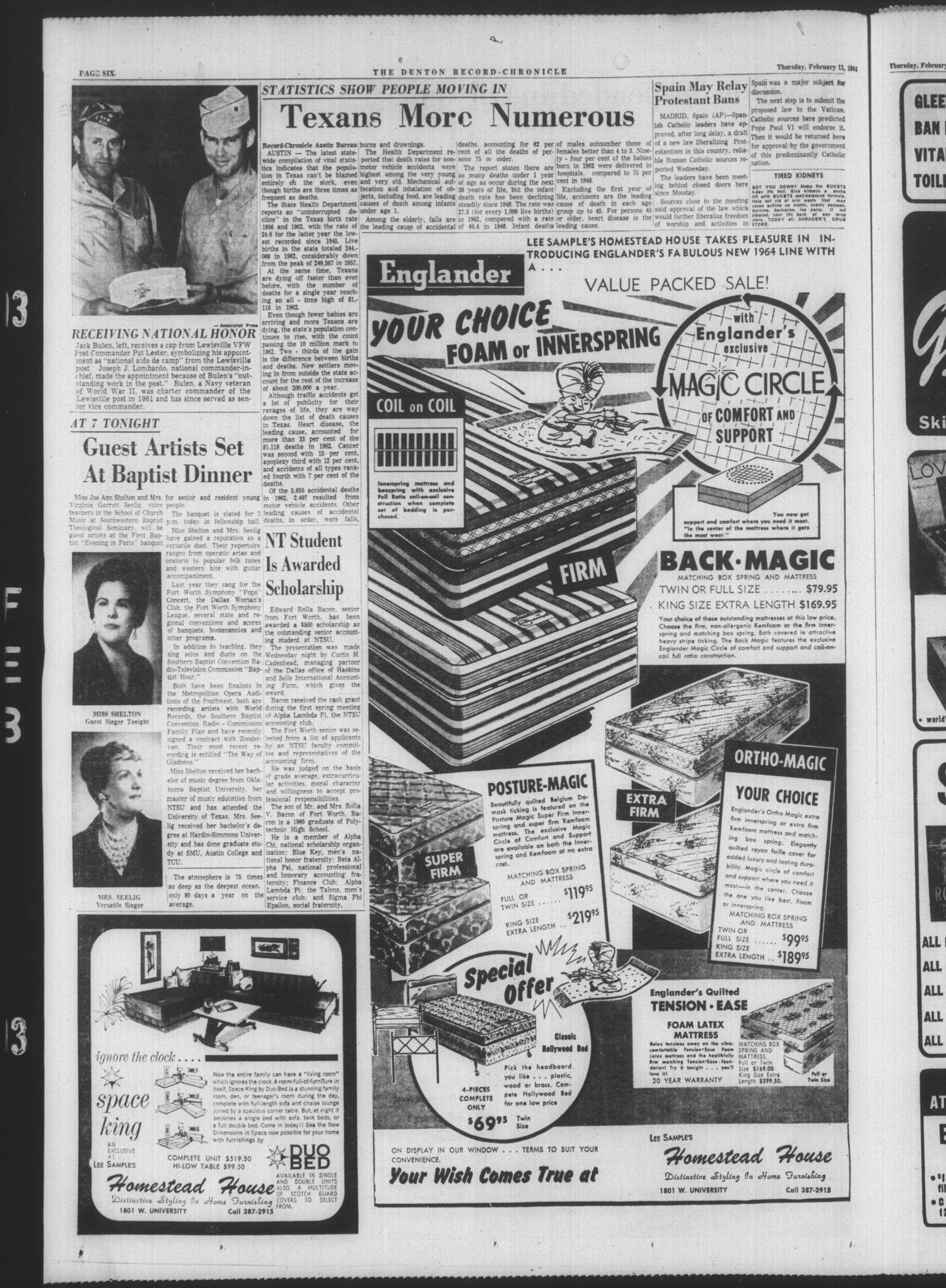 Denton Record-Chronicle (Denton, Tex.), Vol. 61, No. 161, Ed. 1 Thursday, February 13, 1964
                                                
                                                    [Sequence #]: 6 of 22
                                                