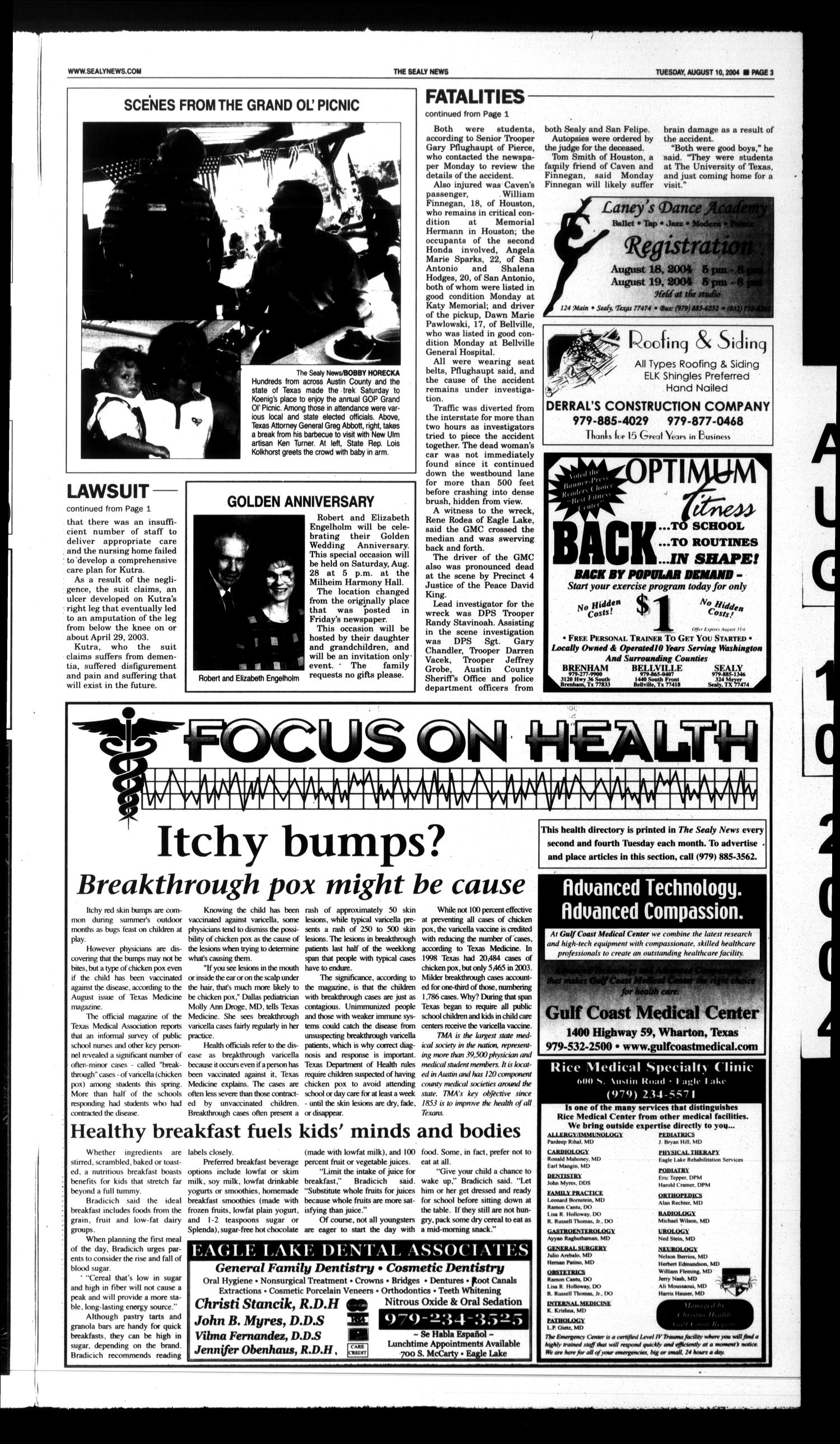 The Sealy News (Sealy, Tex.), Vol. 117, No. 64, Ed. 1 Tuesday, August 10, 2004
                                                
                                                    [Sequence #]: 3 of 10
                                                