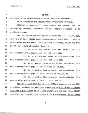 78th Texas Legislature, Regular Session, Senate Bill 667, Chapter 98