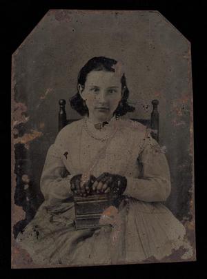 [Tintype of young woman related to Emery family]
