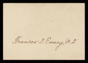 [Calling Card for Frances D. Emery, M.D.]