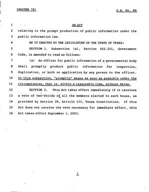 78th Texas Legislature, Regular Session, Senate Bill 84, Chapter 791