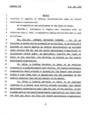 78th Texas Legislature, Regular Session, Senate Bill 879, Chapter 348