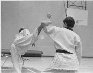 Primary view of object titled 'Two Male Students Sparring in Karate Class'.