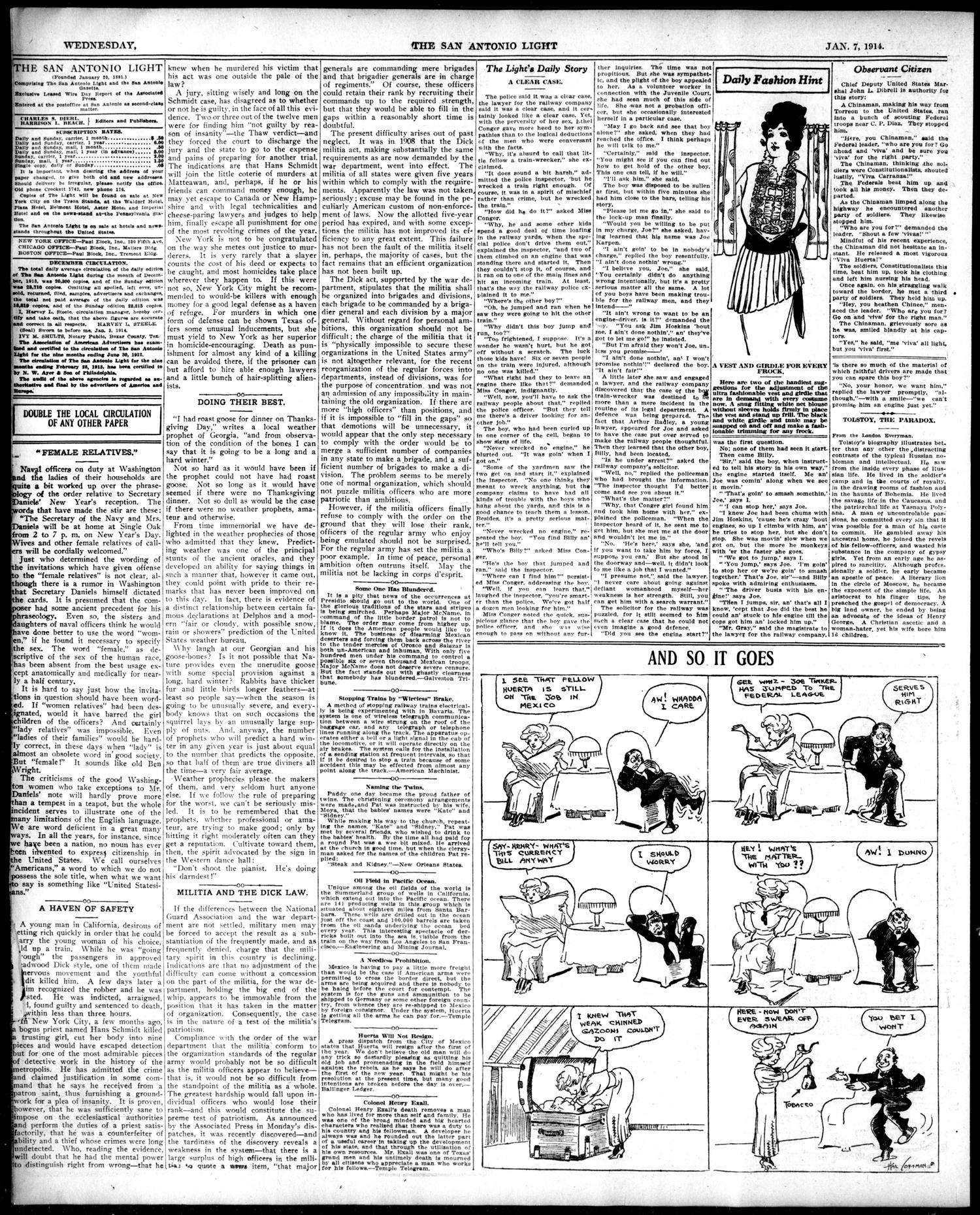 The San Antonio Light (San Antonio, Tex.), Vol. 34, No. 351, Ed. 1 Wednesday, January 7, 1914
                                                
                                                    [Sequence #]: 4 of 14
                                                