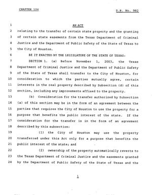 78th Texas Legislature, Regular Session, Senate Bill 982, Chapter 104