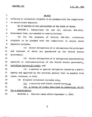 78th Texas Legislature, Regular Session, Senate Bill 996, Chapter 159