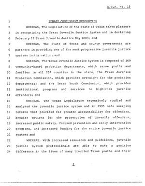 78th Texas Legislature, Regular Session, Senate Concurrent Resolution 15