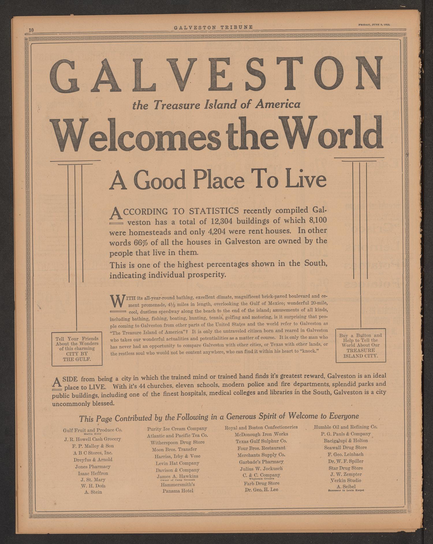 Galveston Tribune. (Galveston, Tex.), Vol. 43, No. 166, Ed. 1 Friday, June 8, 1923
                                                
                                                    [Sequence #]: 10 of 22
                                                