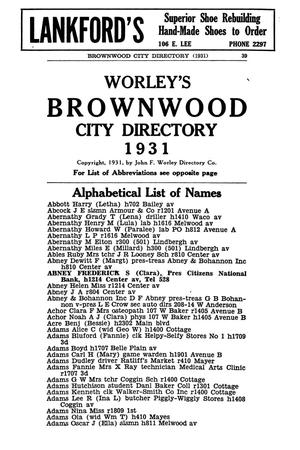 Worley's Brownwood (Texas) City Directory, 1931 - Page 39 - The Portal to  Texas History