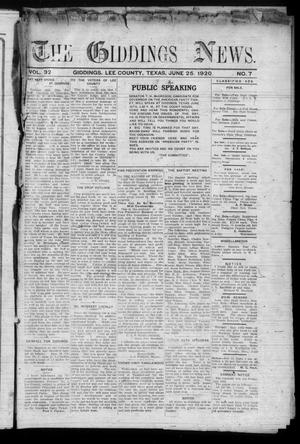 The Giddings News. (Giddings, Tex.), Vol. 32, No. 7, Ed. 1 Friday, June 25, 1920