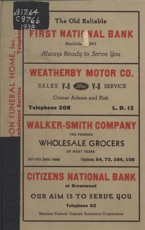 Primary view of object titled 'Curry's Brownwood (Texas) City Directory 1938'.