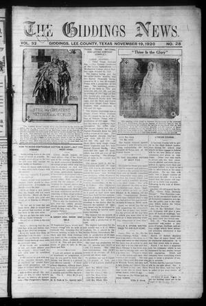 Primary view of object titled 'The Giddings News. (Giddings, Tex.), Vol. 32, No. 28, Ed. 1 Friday, November 19, 1920'.