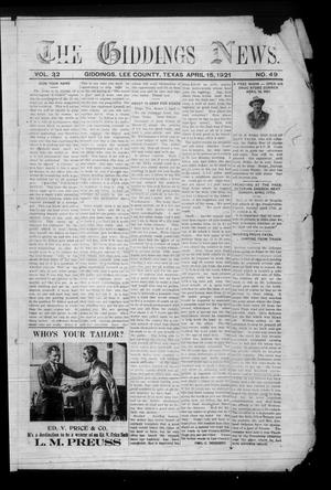 The Giddings News. (Giddings, Tex.), Vol. 32, No. 49, Ed. 1 Friday, April 15, 1921