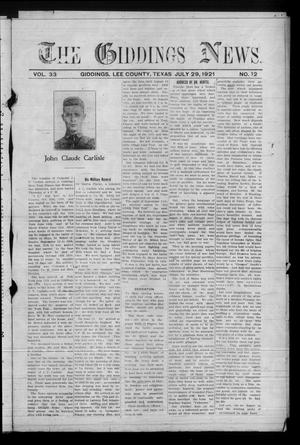 The Giddings News. (Giddings, Tex.), Vol. 33, No. 12, Ed. 1 Friday, July 29, 1921