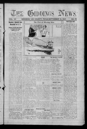 The Giddings News. (Giddings, Tex.), Vol. 33, No. 19, Ed. 1 Friday, September 16, 1921