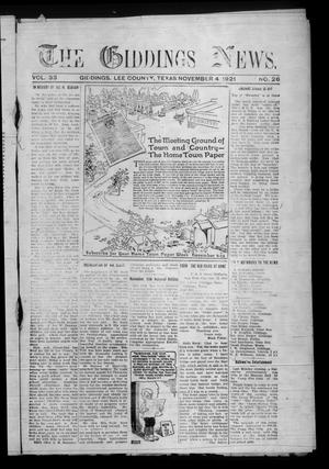 The Giddings News. (Giddings, Tex.), Vol. 33, No. 26, Ed. 1 Friday, November 4, 1921