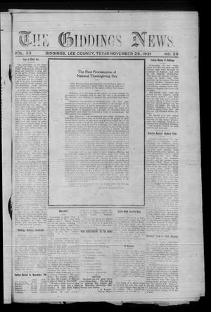 The Giddings News. (Giddings, Tex.), Vol. 33, No. 29, Ed. 1 Friday, November 25, 1921