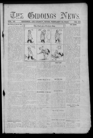 The Giddings News. (Giddings, Tex.), Vol. 33, No. 40, Ed. 1 Friday, February 10, 1922
