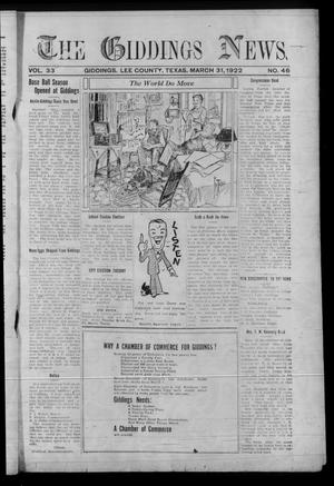 The Giddings News. (Giddings, Tex.), Vol. 33, No. 46, Ed. 1 Friday, March 31, 1922