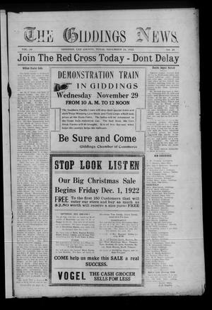 The Giddings News. (Giddings, Tex.), Vol. 34, No. 28, Ed. 1 Friday, November 24, 1922