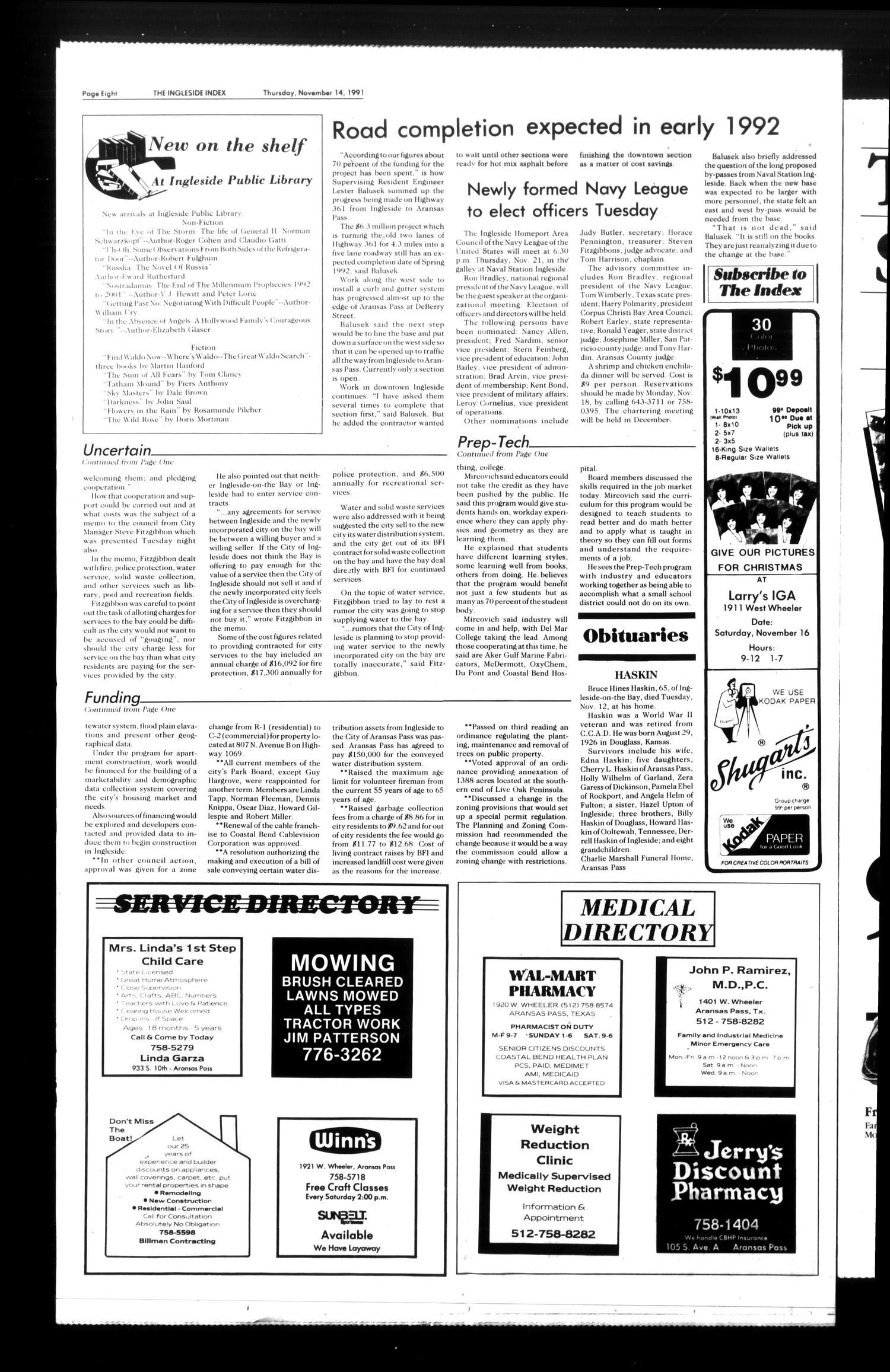 The Ingleside Index (Ingleside, Tex.), Vol. 42, No. 41, Ed. 1 Thursday, November 14, 1991
                                                
                                                    [Sequence #]: 8 of 14
                                                